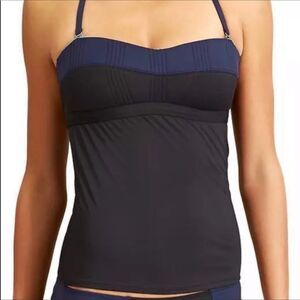 Athleta Bandeau Tankini Top Black Navy XS